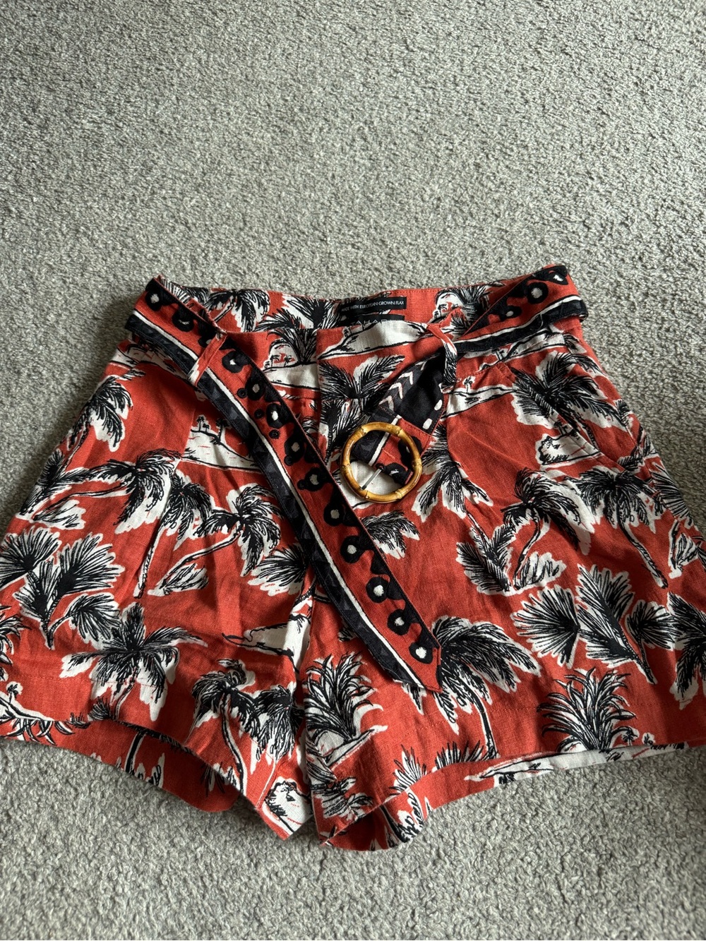 Tahari Rust Orange Palm Print High-Waist Shorts with Belt